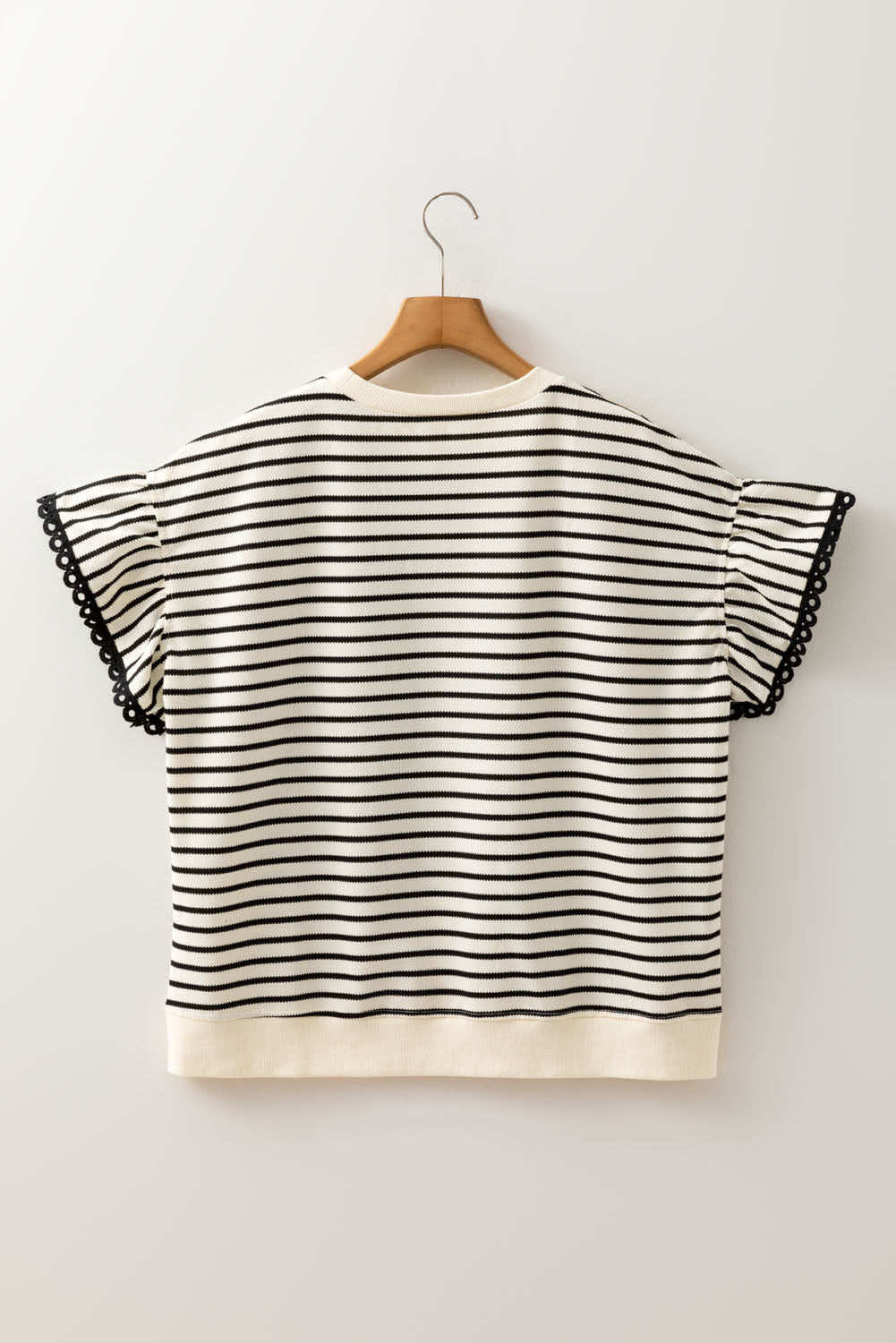 Black Stripe Eyelet Trimmed Ruffled Short Sleeve Plus Size Top 🇺🇸