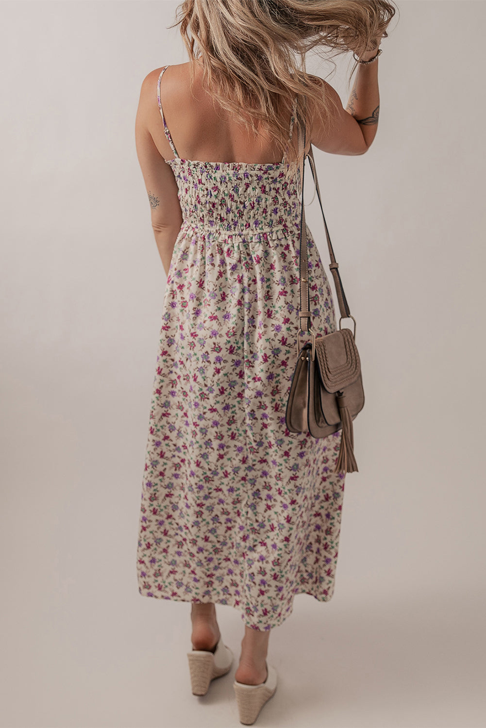 Multicolour Bohemian Ditsy Floral Smocked Fit Flare Sundress 🇺🇸
