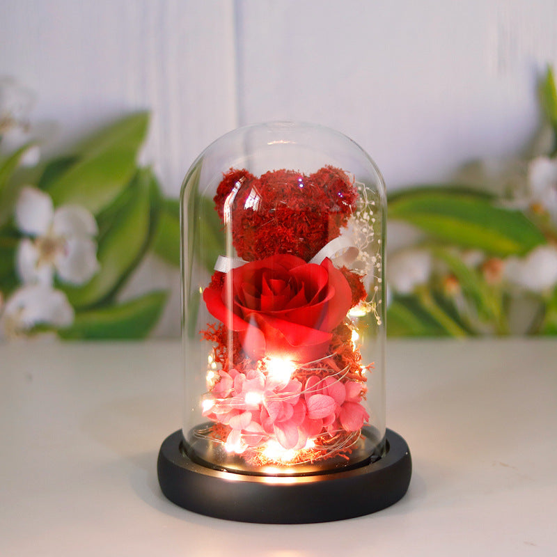 Eternal Preserved Rose Flower Gift Box Teddy Bear With Lights 🇨🇳