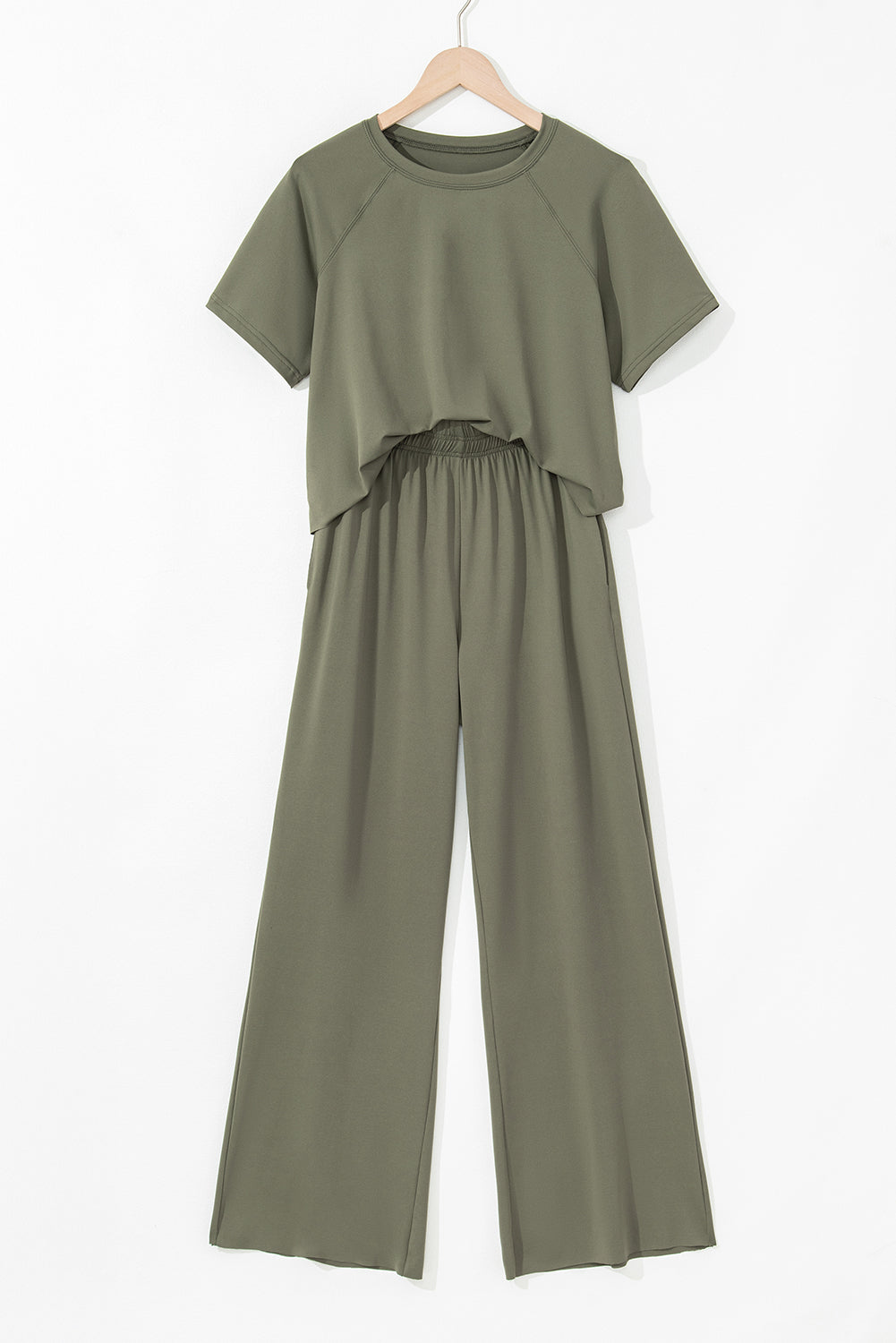 Seagrass Raw Hem Loose Tee and Wide Leg Pants Set 🇺🇸