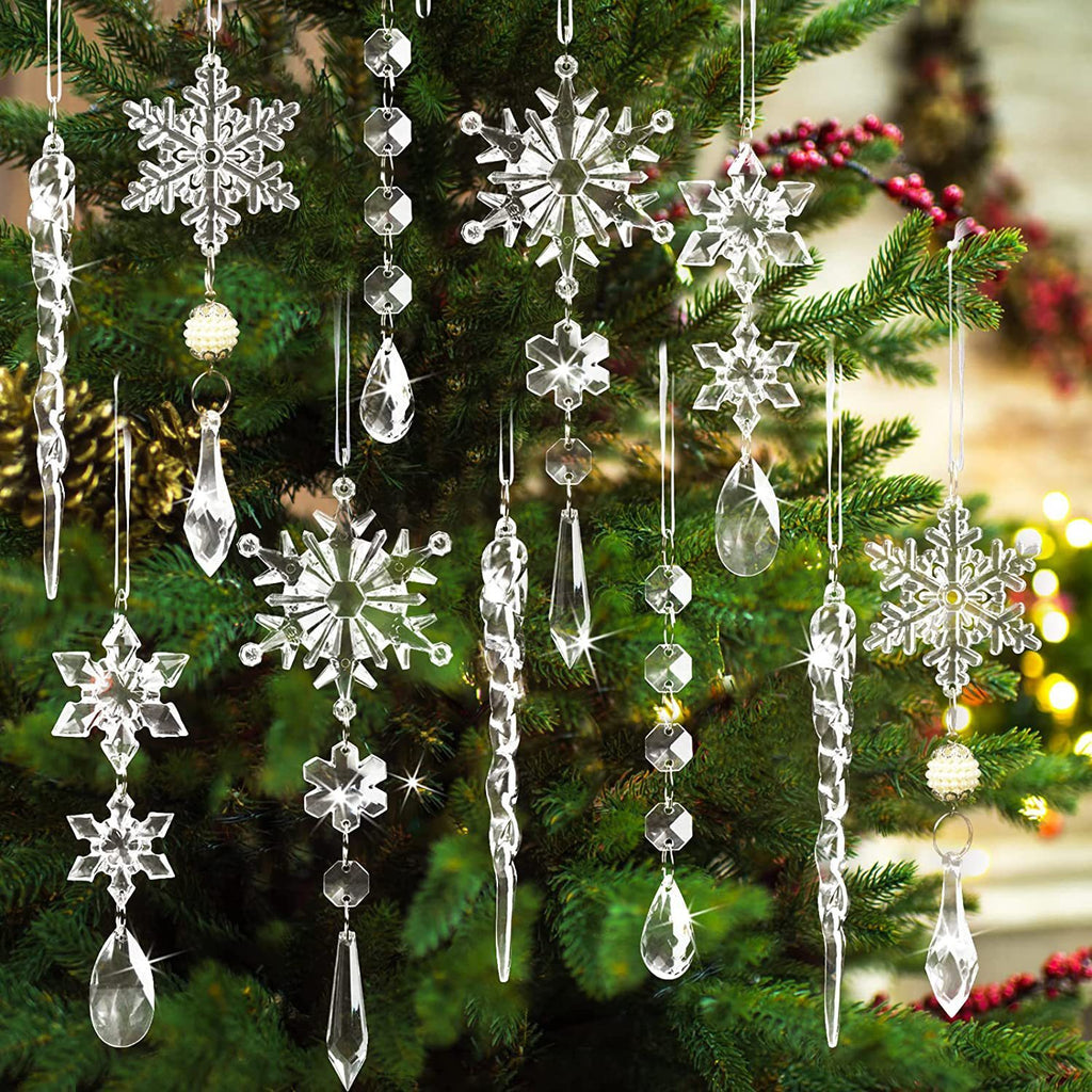 10pcs Christmas Tree Hanging Pendants Acrylic Ice Strip Snow Ceiling Xmas Ornaments New Year Christmas Decoration Home Decor 🇨🇳