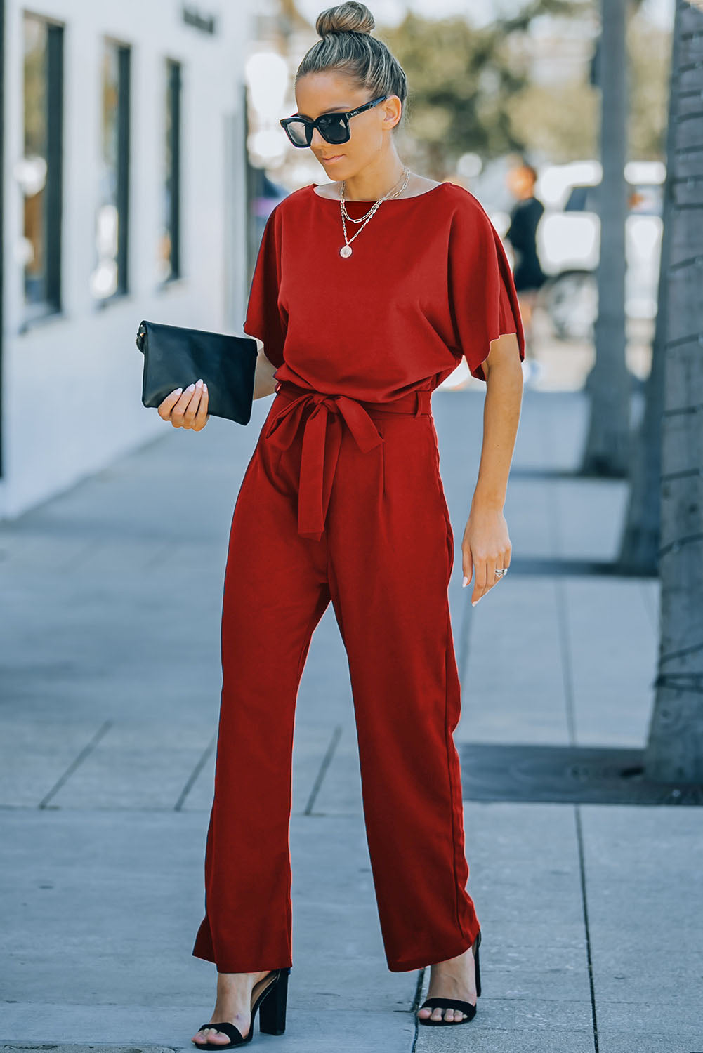 Fiery Red Belted Wide Leg Jumpsuit 🇺🇸