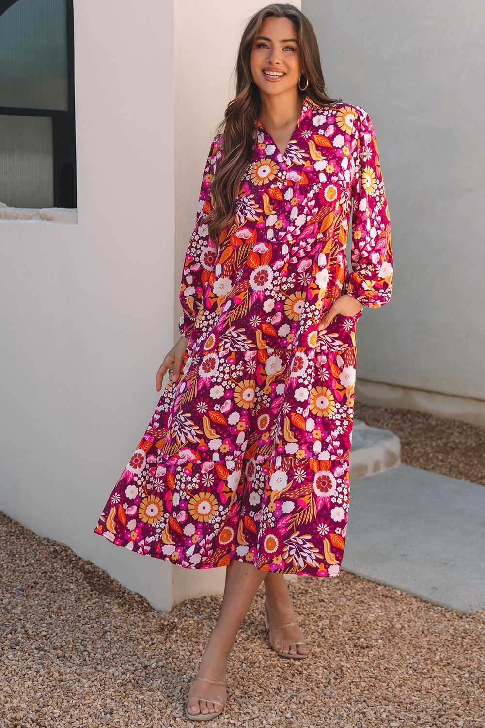 Purple Collared Tiered Flowy Long Dress 🇺🇸