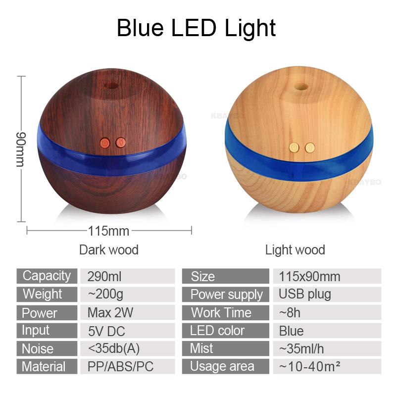 KBAYBO USB Ultrasonic Humidifier 290ml Aroma Diffuser Essential Oil Diffuser Aromatherapy Mist Maker with LED Light Wood grain 🇨🇳