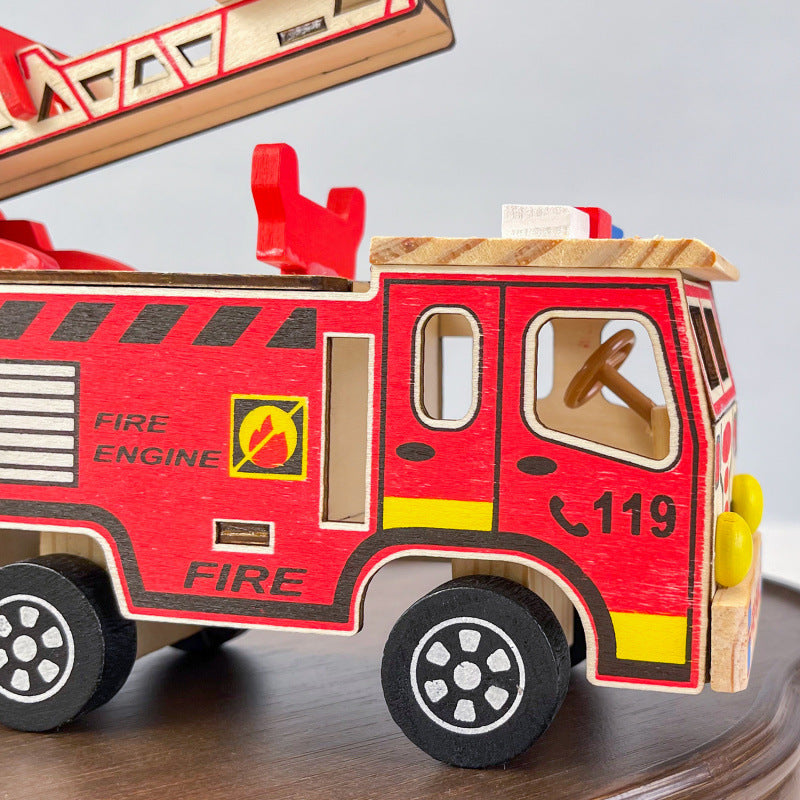 Colorful Wooden Fire Truck Fire Truck Children's Model Toy 🇨🇳