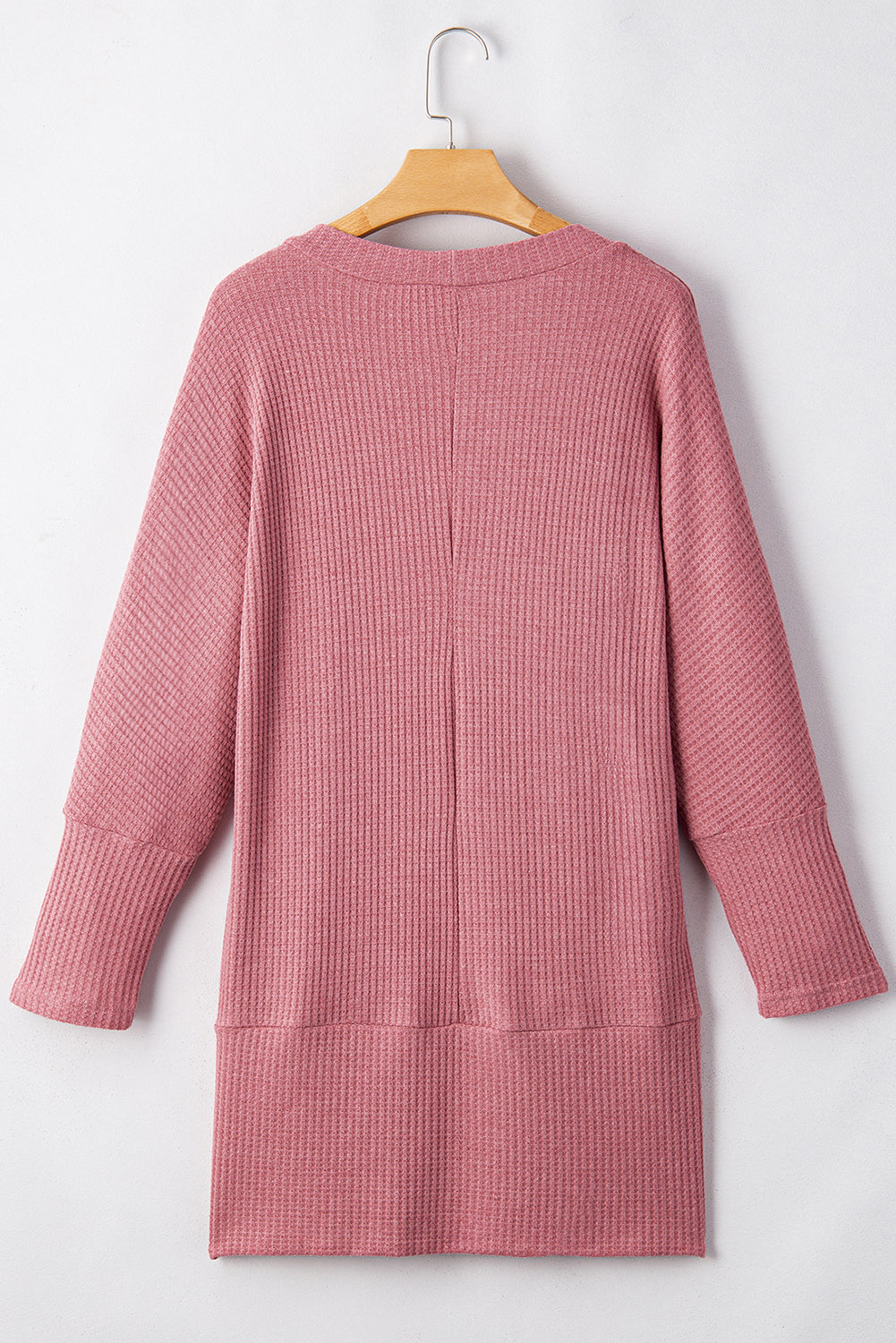 Mineral Red Solid Color Waffle Knit Cardigan with Pocket 🇨🇳