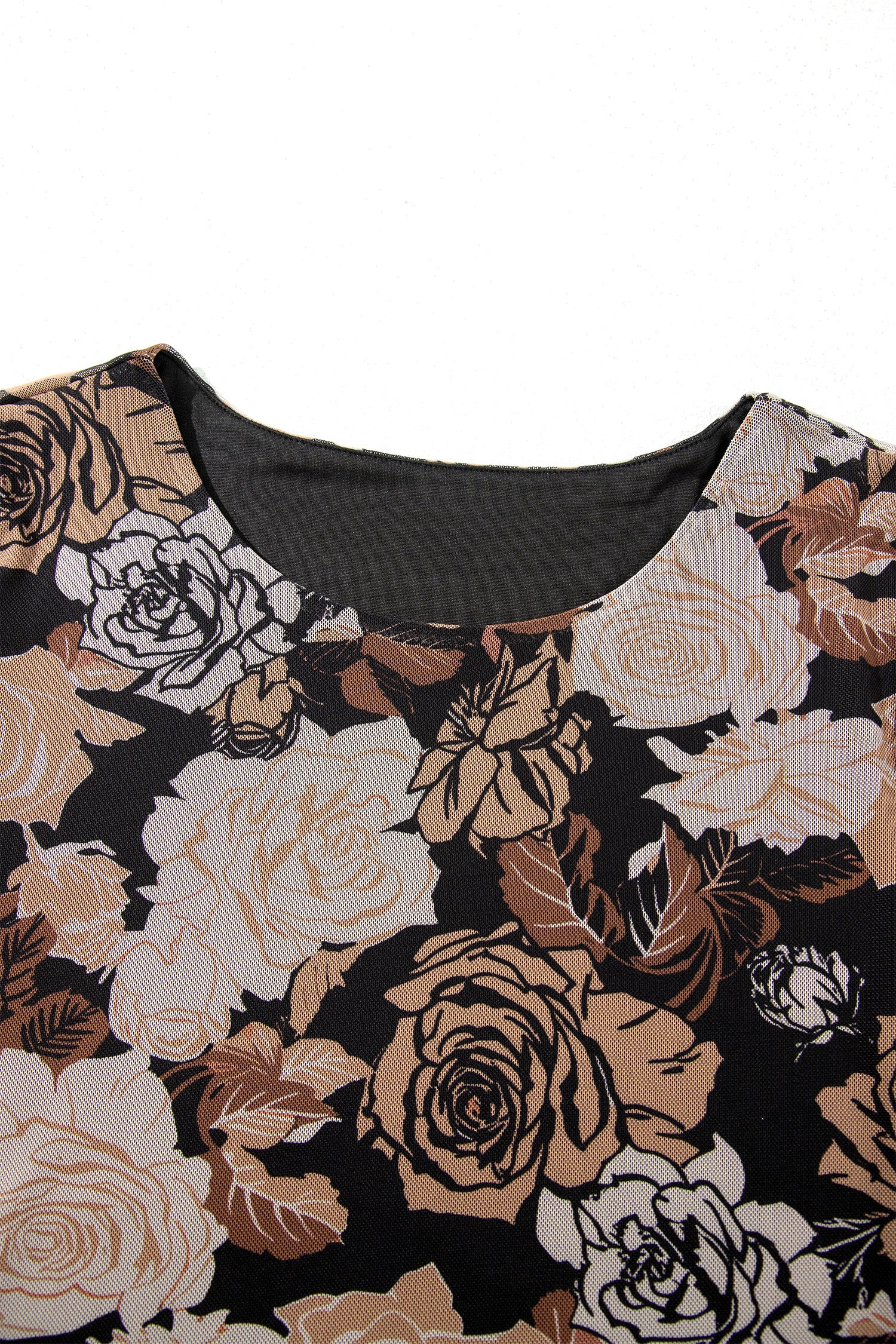 Black Floral Long Sleeve Asymmetric Ruffle Split Hem Mesh Dress 🇺🇸