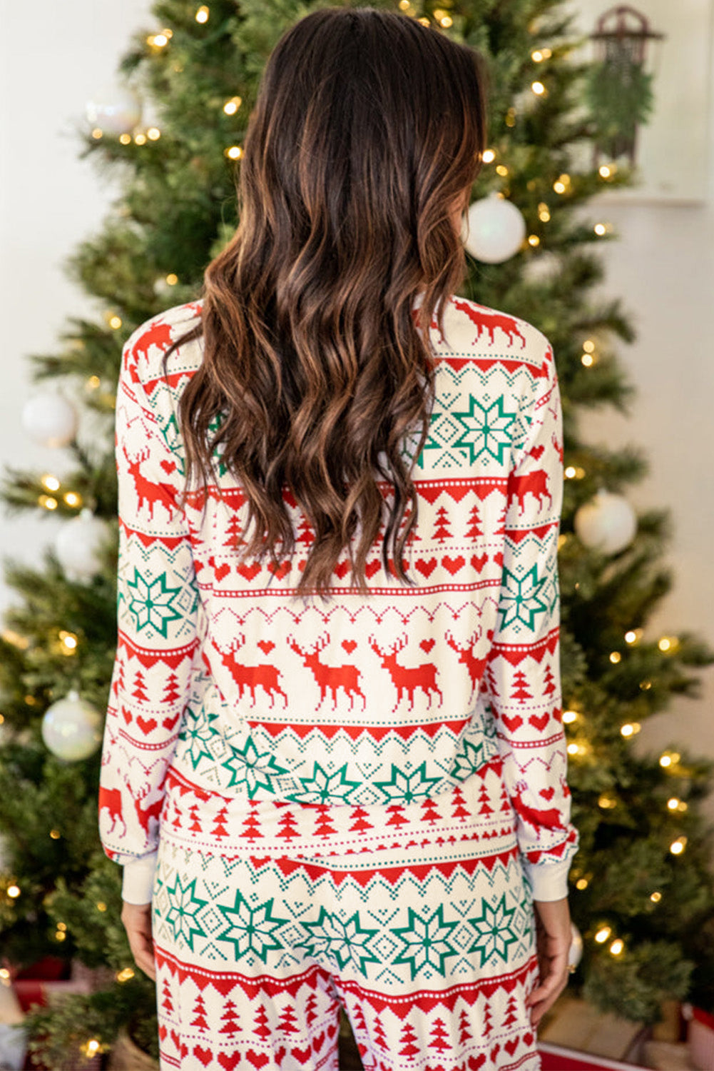 White Christmas Print Pullover and Pants Lounge Set 🇺🇸
