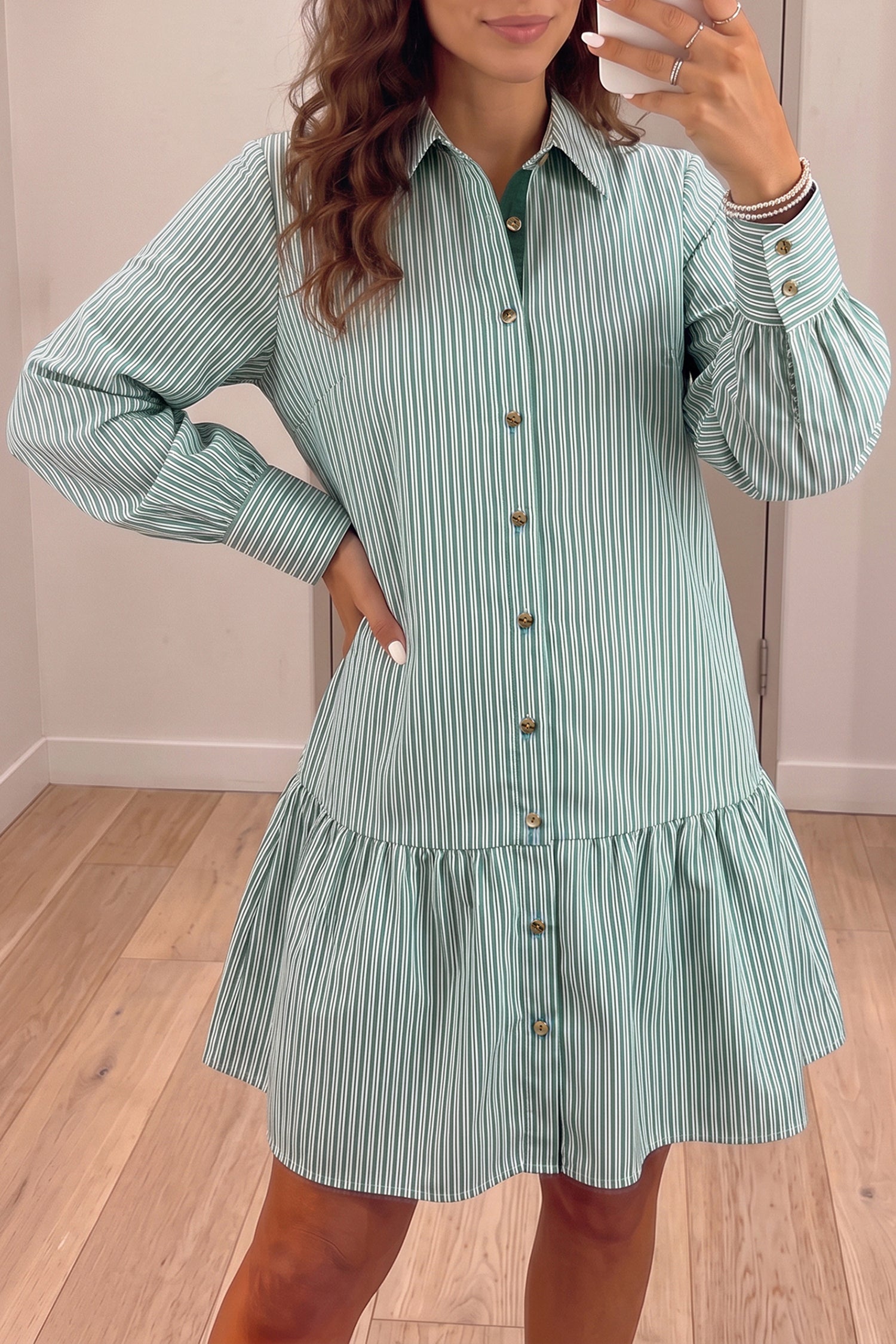 Green Stripe Striped Shift Long Sleeve Dress 🇺🇸