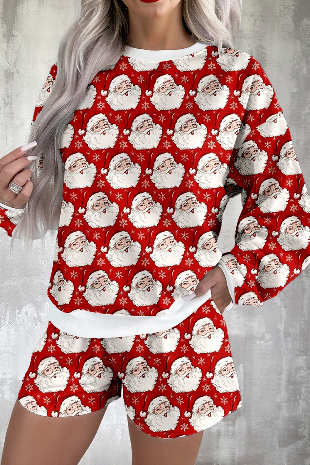Red Ho Ho Ho Christmas Fashion Print 2pcs Lounge Short Set🇺🇸