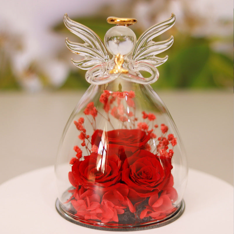 Eternal Flower Gift Box Angel Glass Cover Dried Rose Gift Box For Christmas New Year Valentine's Day Home Decor 🇨🇳