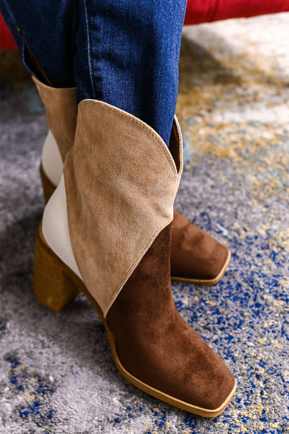 Chestnut Colorblock Suede Heeled Ankle Booties 🇺🇸