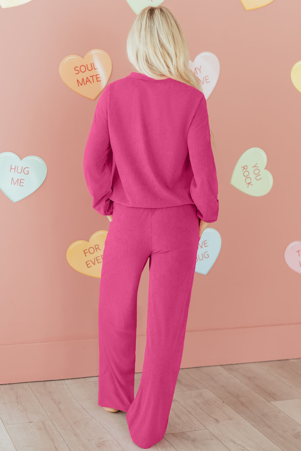 Peach Blossom Half Button Pullover Drawstring Pants Solid Color Corduroy 2pcs Outfit 🇺🇸