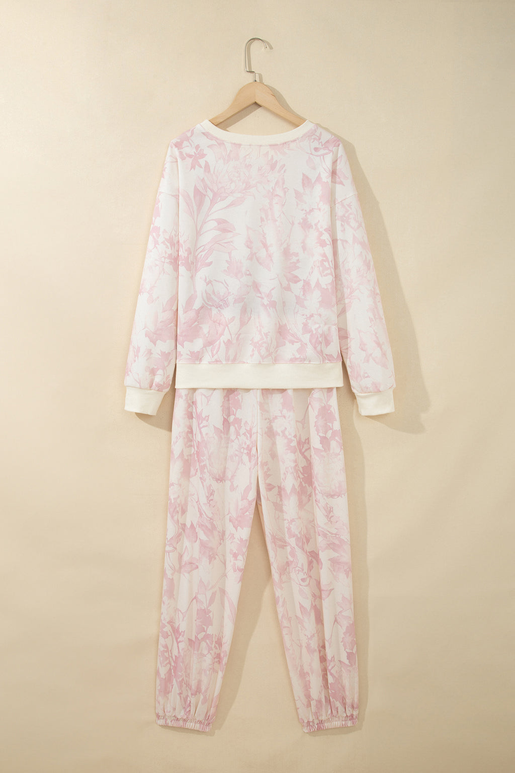 Pink Abstract Print Drop Shoulder Drawstring Waist Drawstring Hem Pant Set 🇺🇸