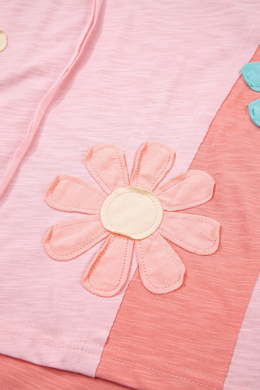 Pink Flower Patched Exposed Seam Bracelet Sleeve Oversized T Shirt 🇺🇲