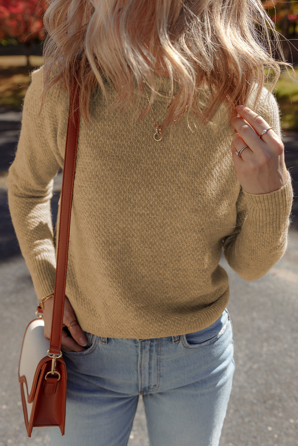 Straw Yellow Brushed Knit Casual Fitted Sweater 🇺🇸