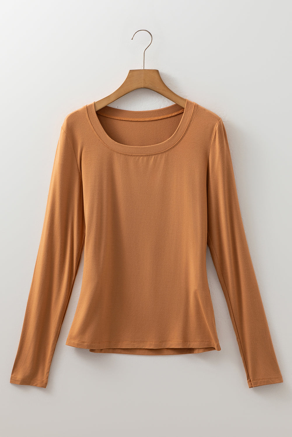 Chestnut Solid Color Long Sleeve Fitted Top 🇺🇲