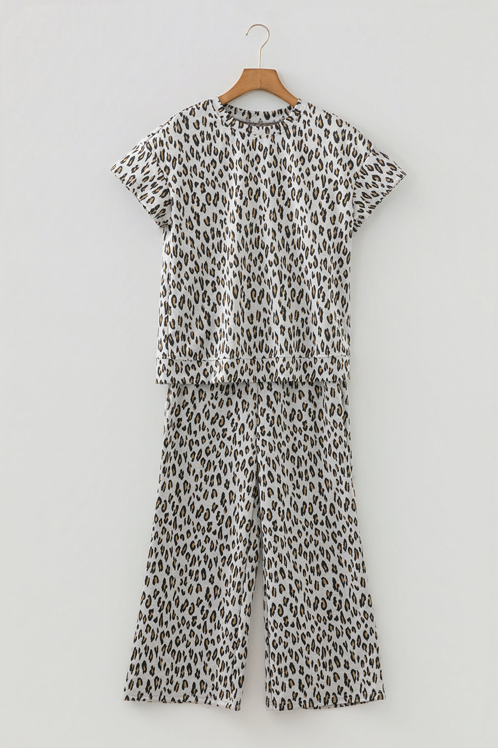 Beige Leopard Print Casual Tee and Pants 2pcs Outfit 🇺🇸