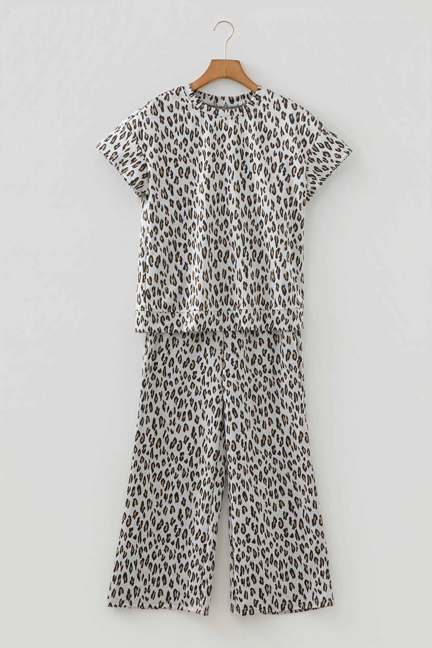 Beige Leopard Print Casual Tee and Pants 2pcs Outfit 🇺🇸