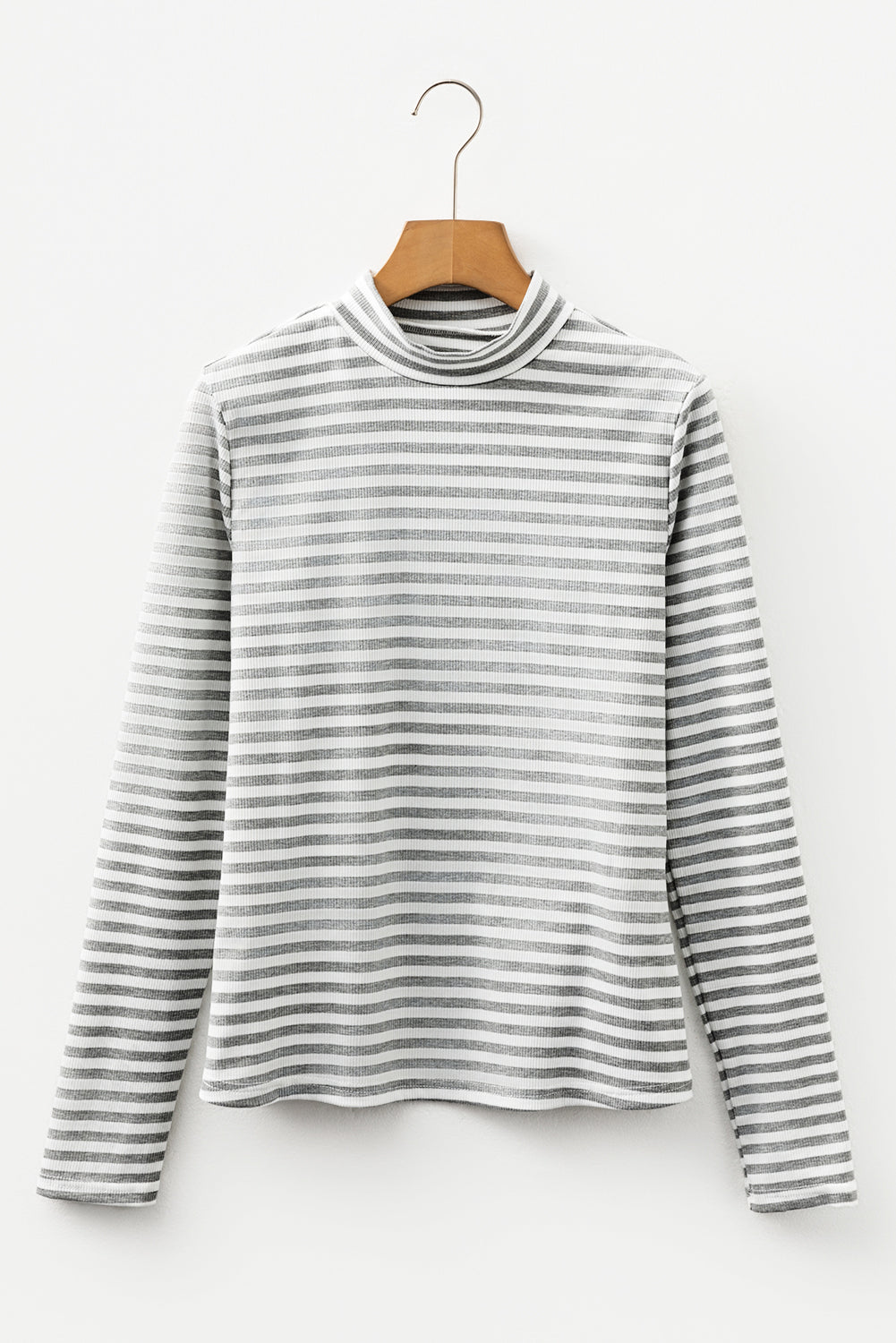 Gray Stripe Ribbed High Neck Slim Fit Long Sleeve Top 🇺🇸