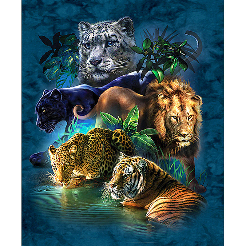 5D Diamond Painting Full Diamond Five Beasts King Of Jungle Hanging Painting 🇨🇳