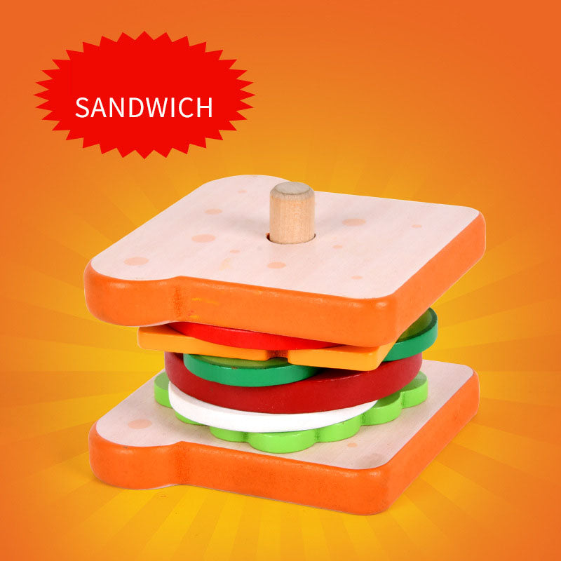 Baby wooden simulation burger, french fries, sandwich set, pillar pairing, food cutting, kitchen utensils, play with toys 🇨🇳