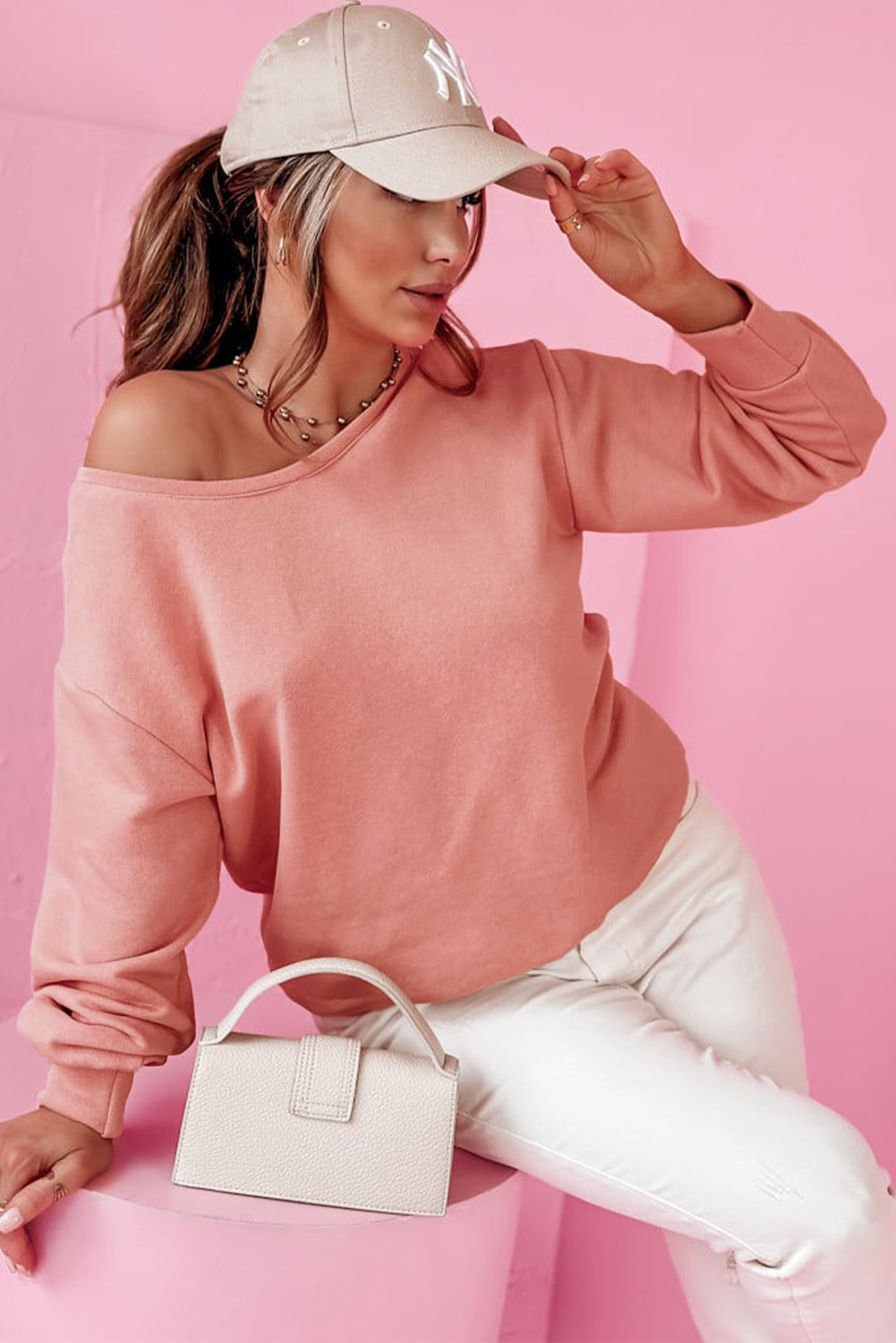 Pale Chestnut Bowknot Dewback Round Neck Sweatshirt 🇺🇸