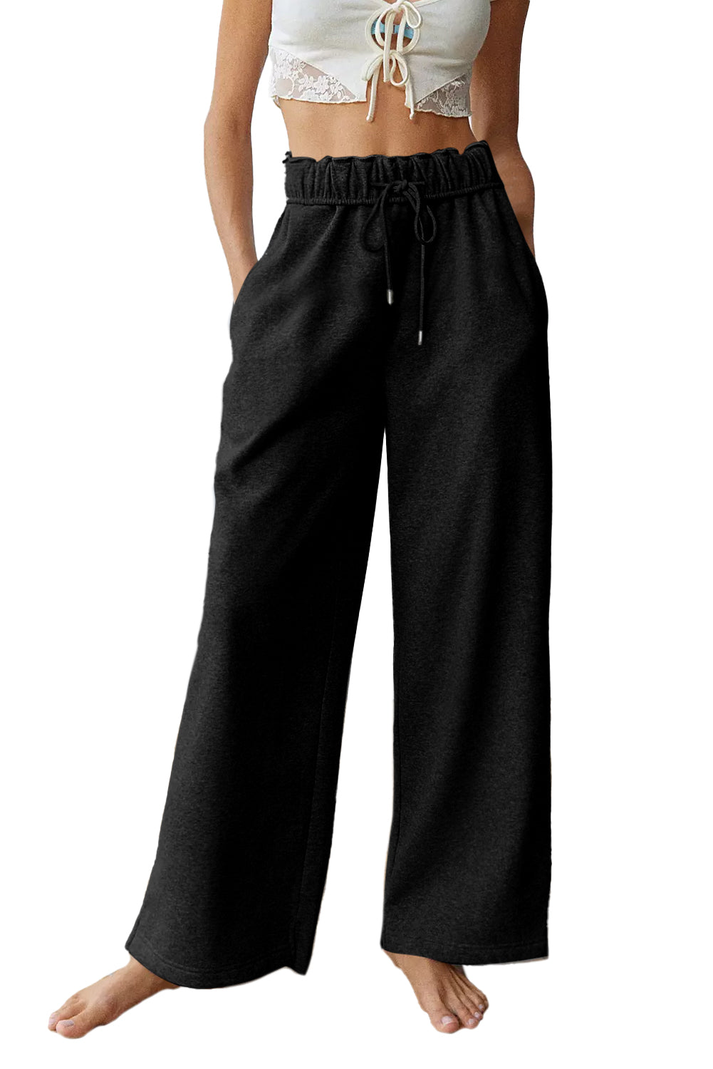 Black Elastic High Waist Drawstring Sweatpants 🇺🇲