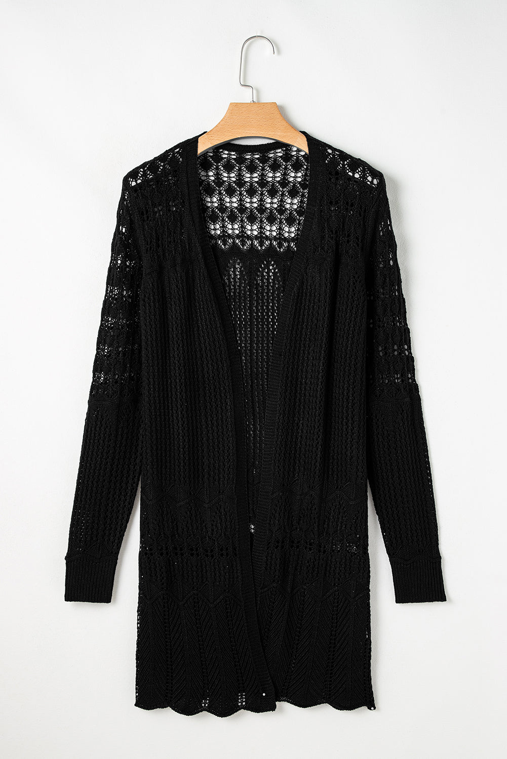 Black Crochet Hollow Out Open Front Cardigan 🇨🇳