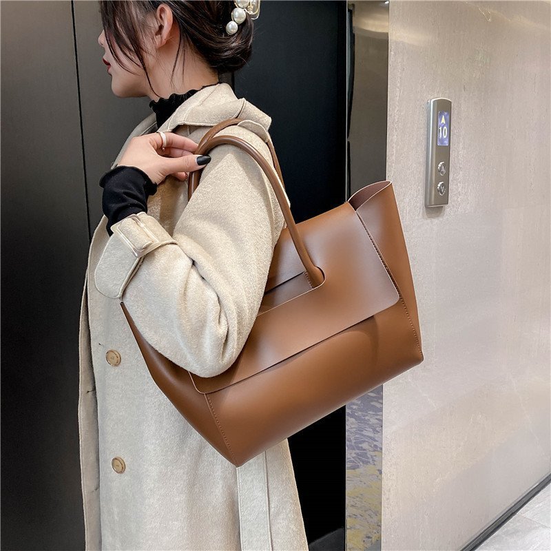 Women Shoulder Bags Large Capacity Simple Retro Tote Bags Solid Color Famous Brand High Quality Bags 🇨🇳