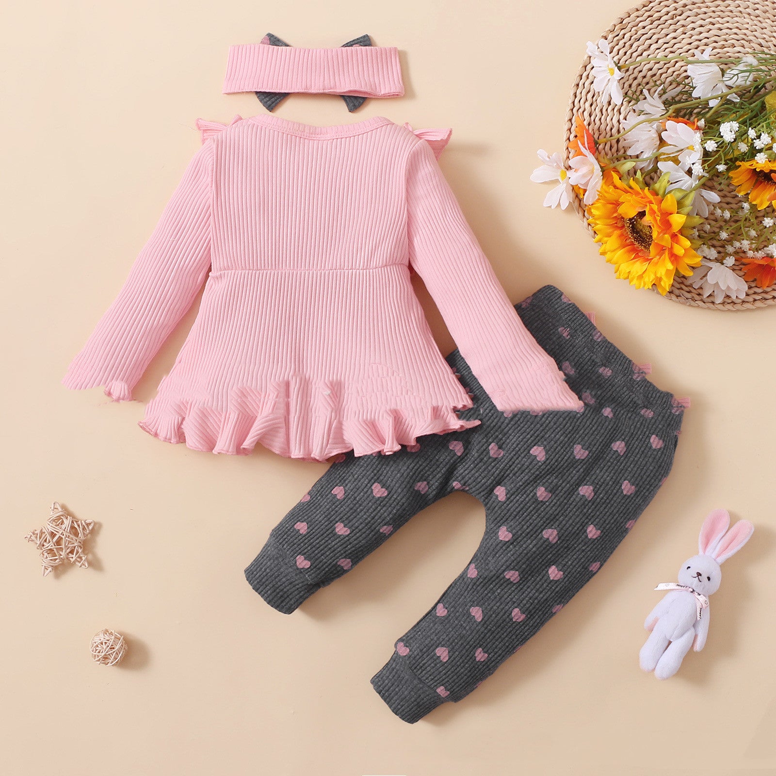 Little Kids' Suit Sunken Stripe Top And Printed Peach Heart Leggings 🇨🇳