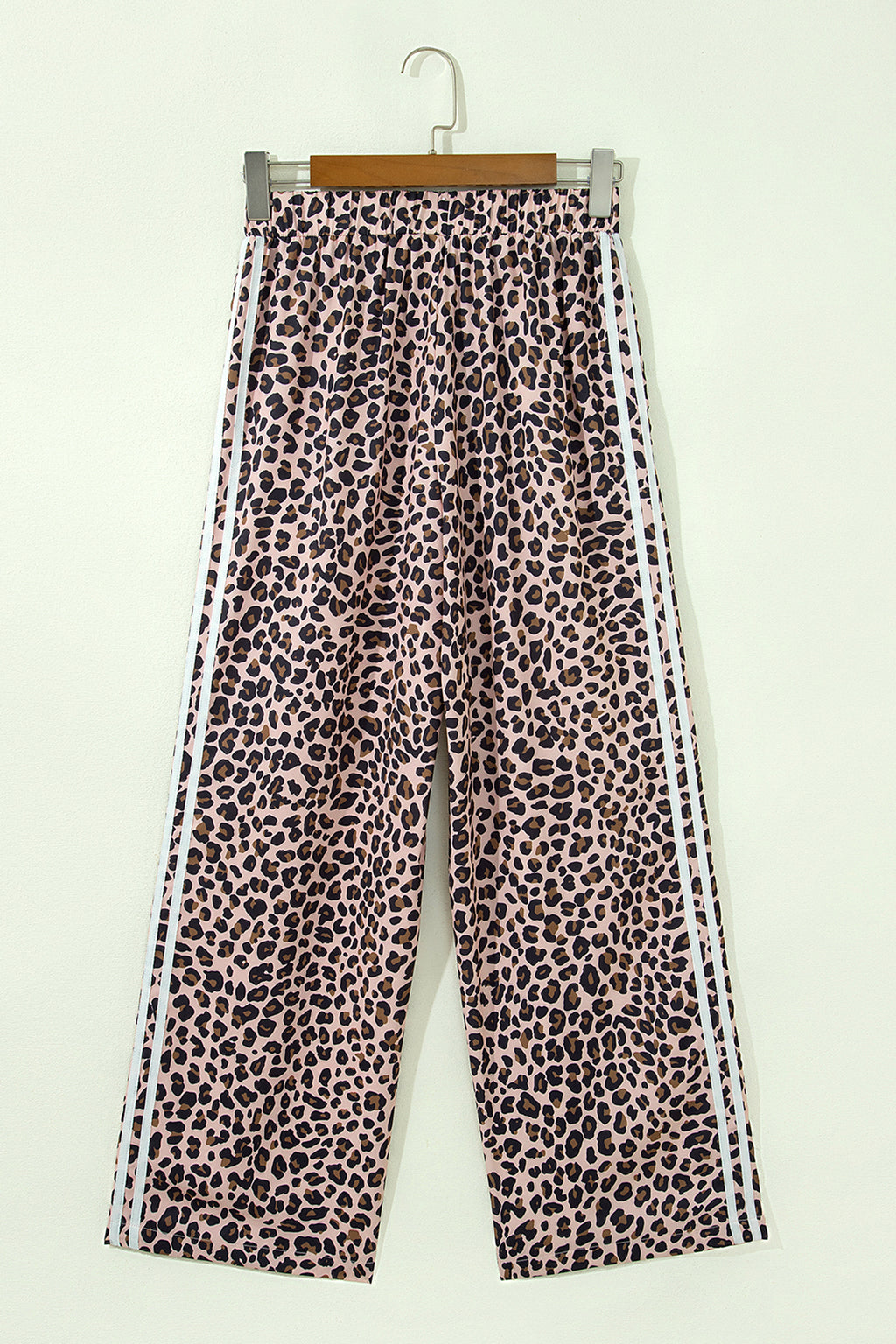Beige Leopard Print Side Striped Detail Casual Wide Leg Pants 🇺🇸