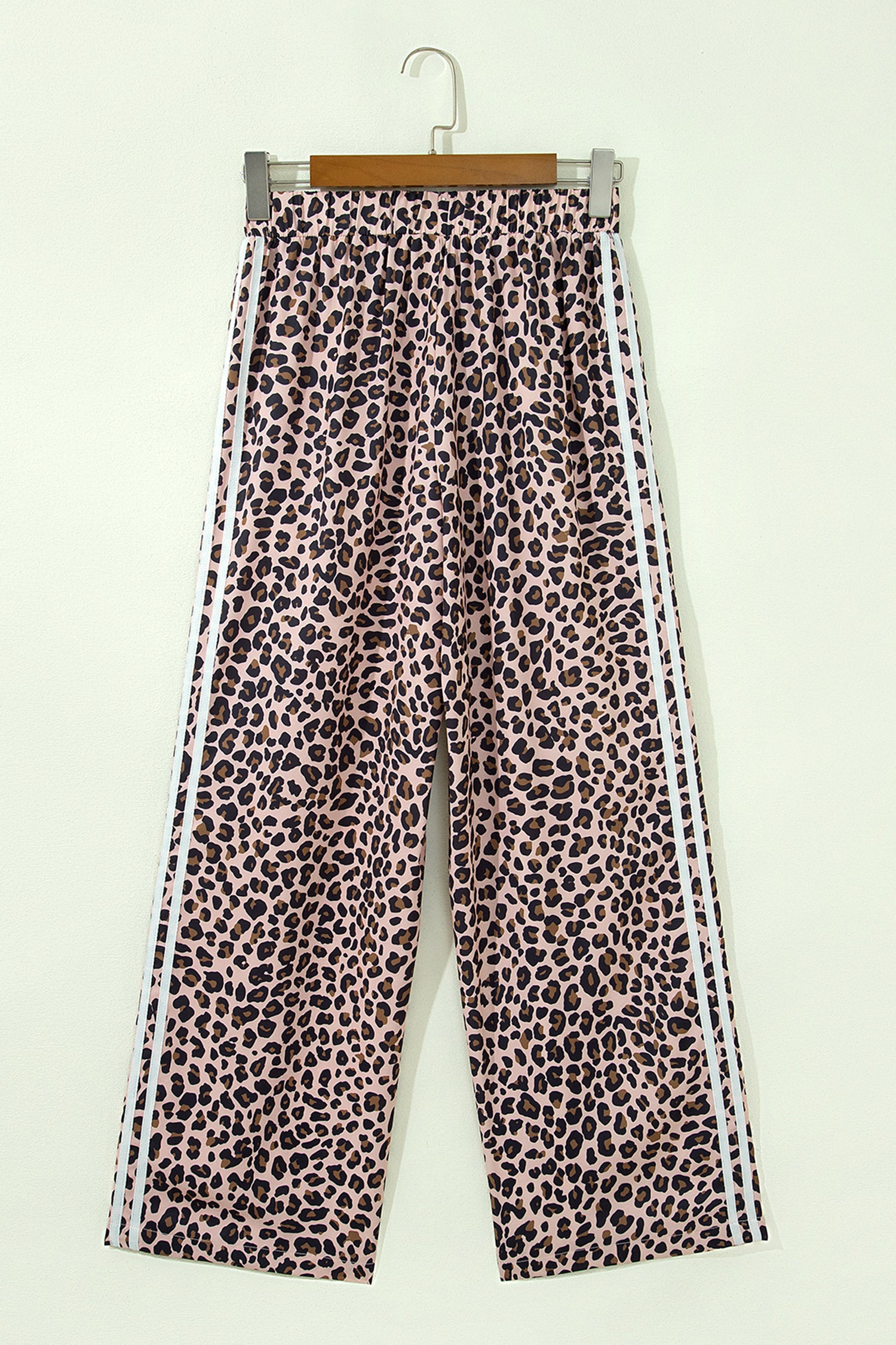 Beige Leopard Print Side Striped Detail Casual Wide Leg Pants 🇺🇸
