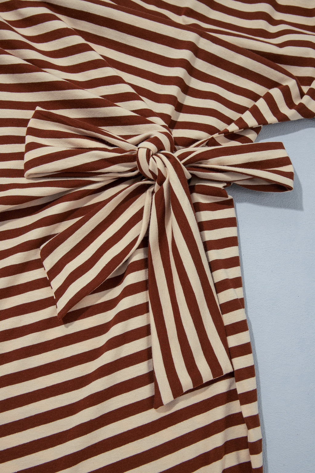 Brown Stripe Striped Colorblock Cuffs Round Neck Long Sleeve Shift Dress 🇺🇸