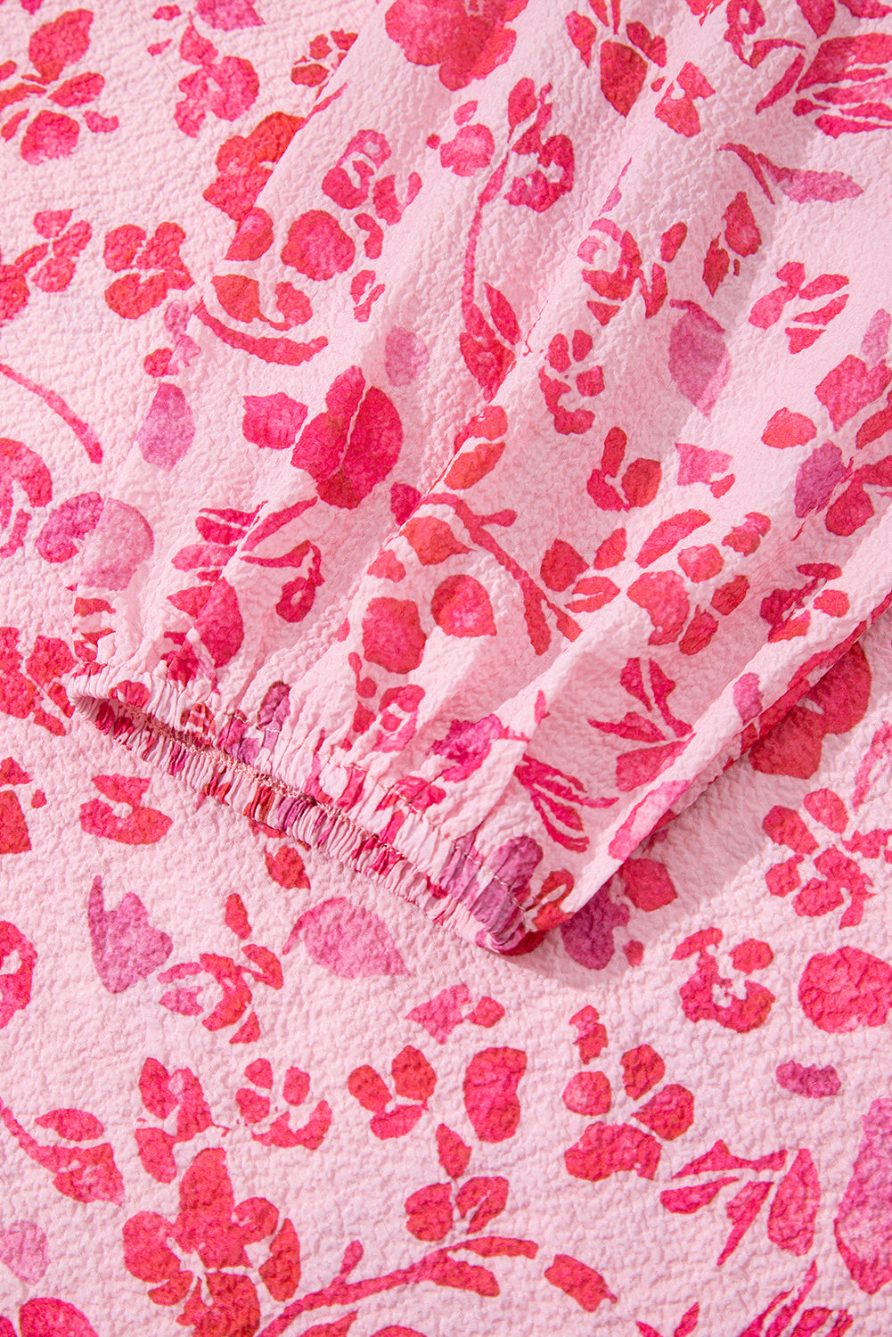 Pink Floral Puff Sleeve Split Neck Lightweight Blouse 🇺🇸