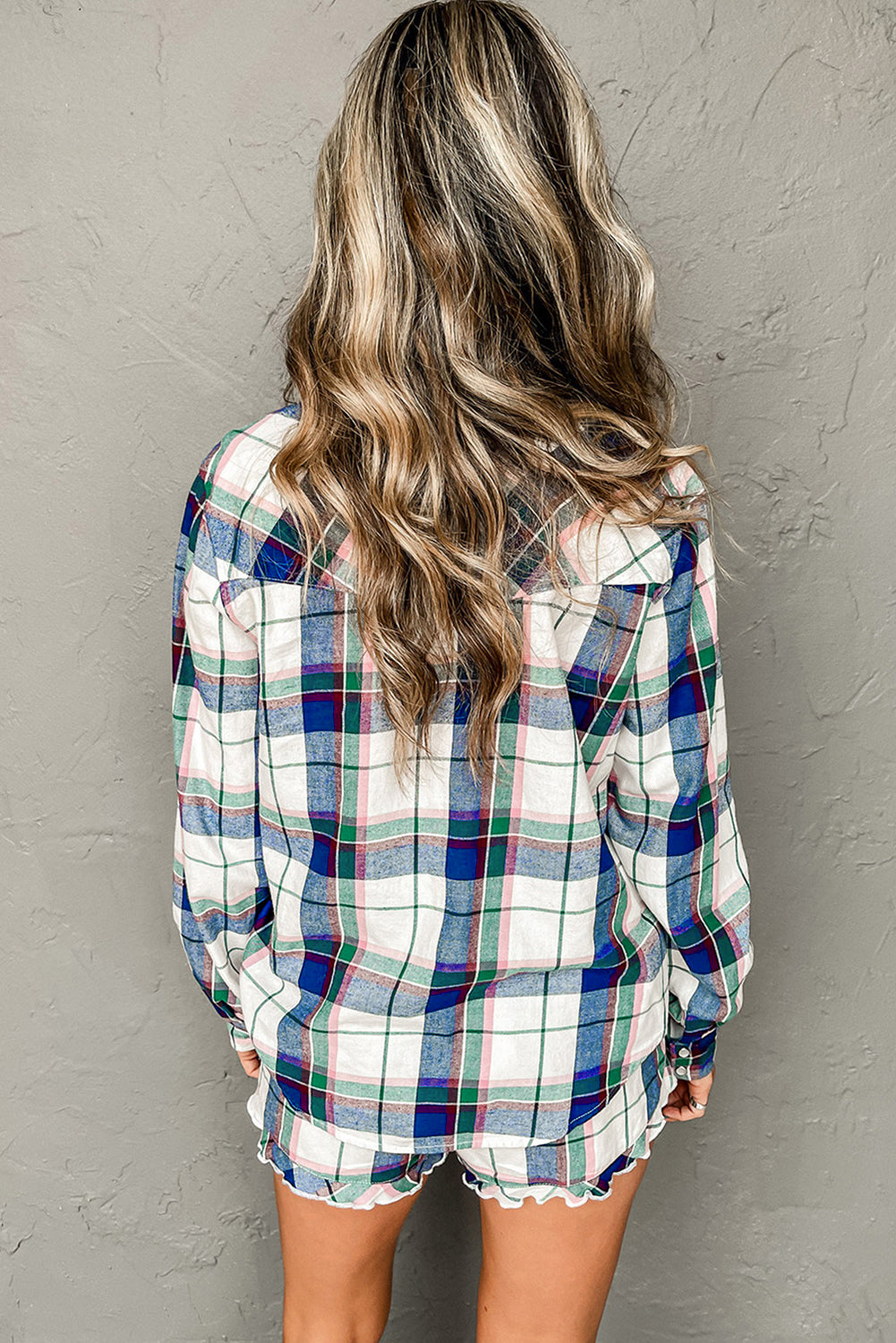 Blue Plaid Print Shirt and Shorts 2Pcs Lounge Set 🇨🇳