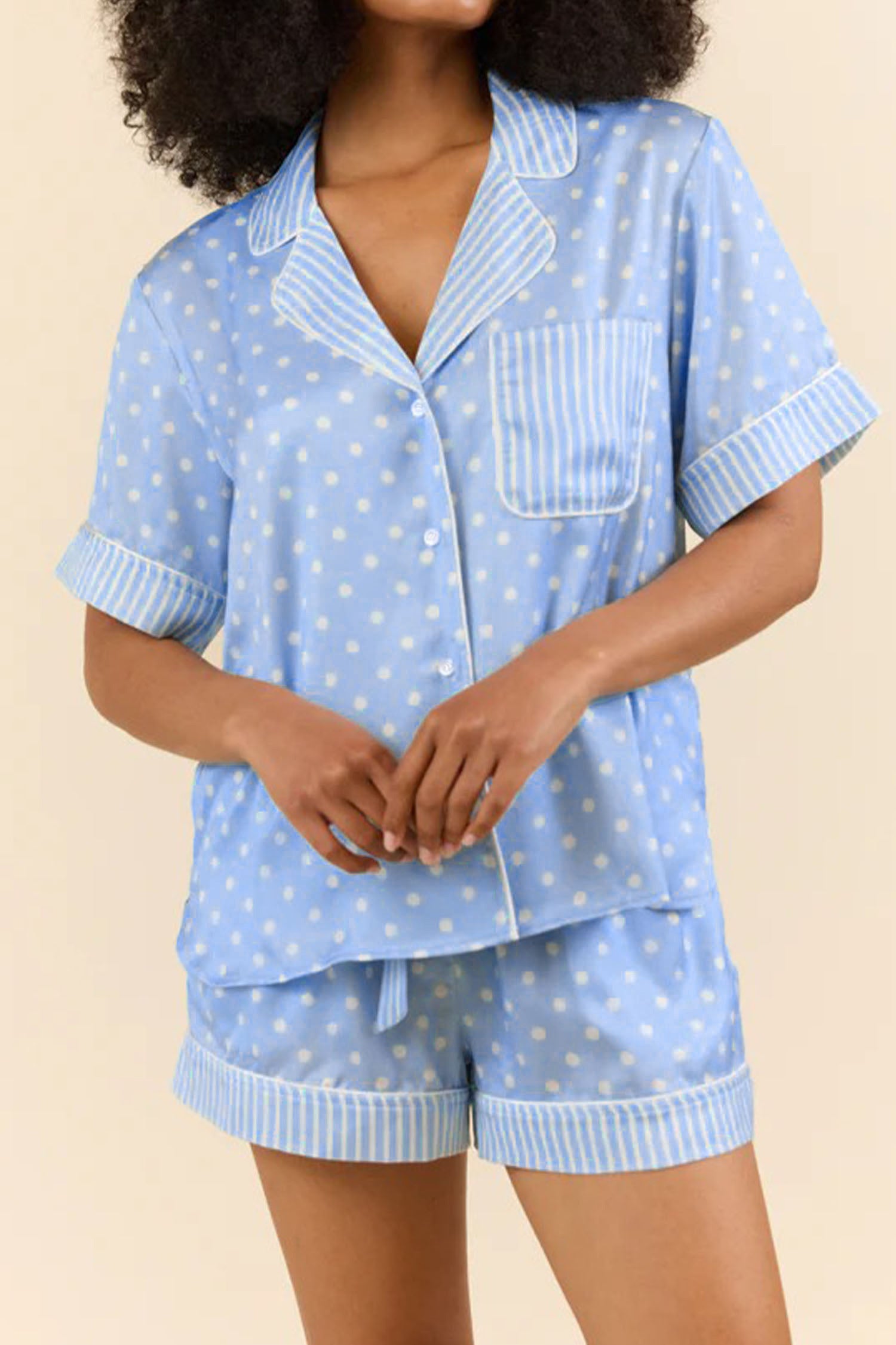 Sky Blue Dotted Print Soft Short Pajama Set 🇺🇸