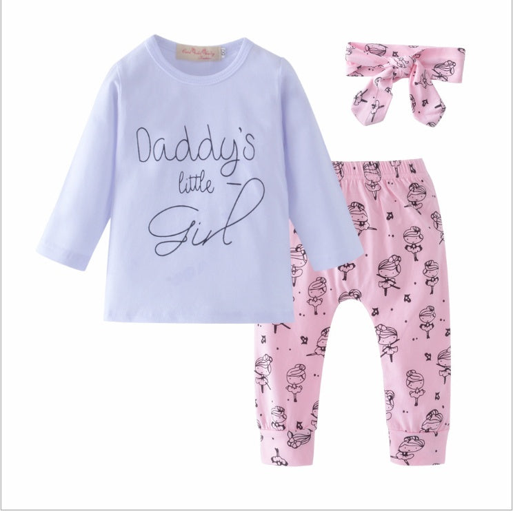 Infant Baby Girls Clothes Daddy's Little Girl T-shirt Cartoon Pants Headband Toddler Outfits Clothing Set 🇨🇳