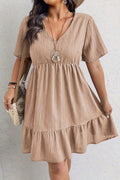 Dark Khaki Plus Size Textured Ruffled Short Sleeve Dress 🇺🇸