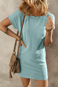 Blue Striped Ribbed Knit T-shirt Shift Dress 🇨🇳