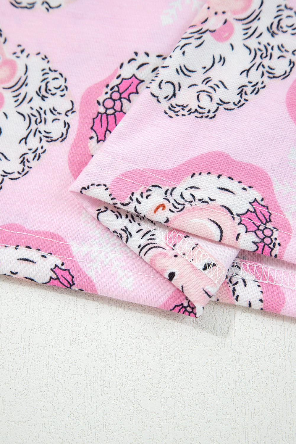 Pink Santa Claus Print V Neck Tee Drawstring Pants 2pcs Lounge Set 🇺🇸