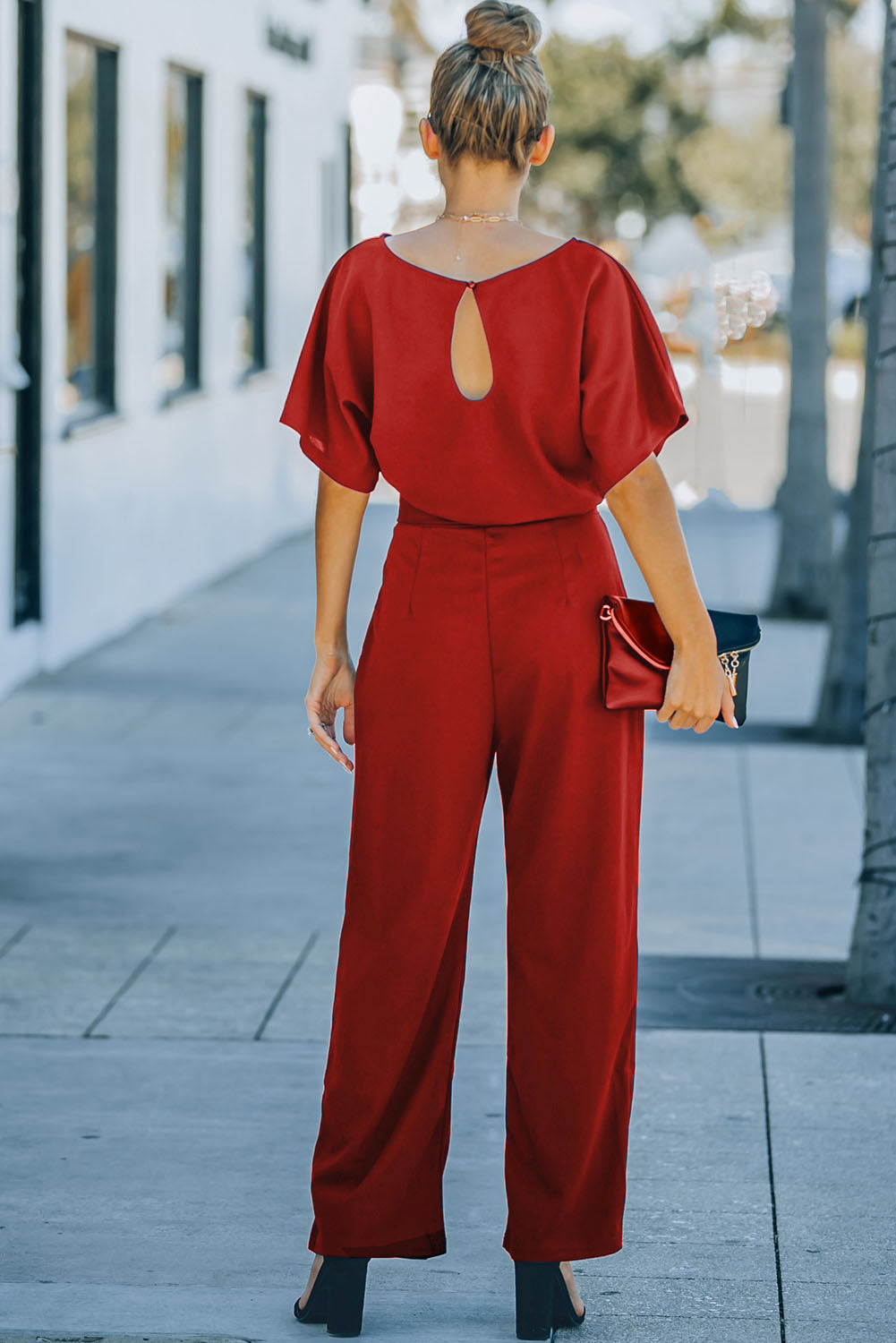 Fiery Red Belted Wide Leg Jumpsuit 🇺🇸