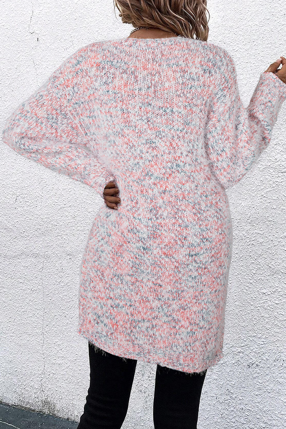 Pink Multicolor Confetti Open Front Knit Cardigan 🇨🇳