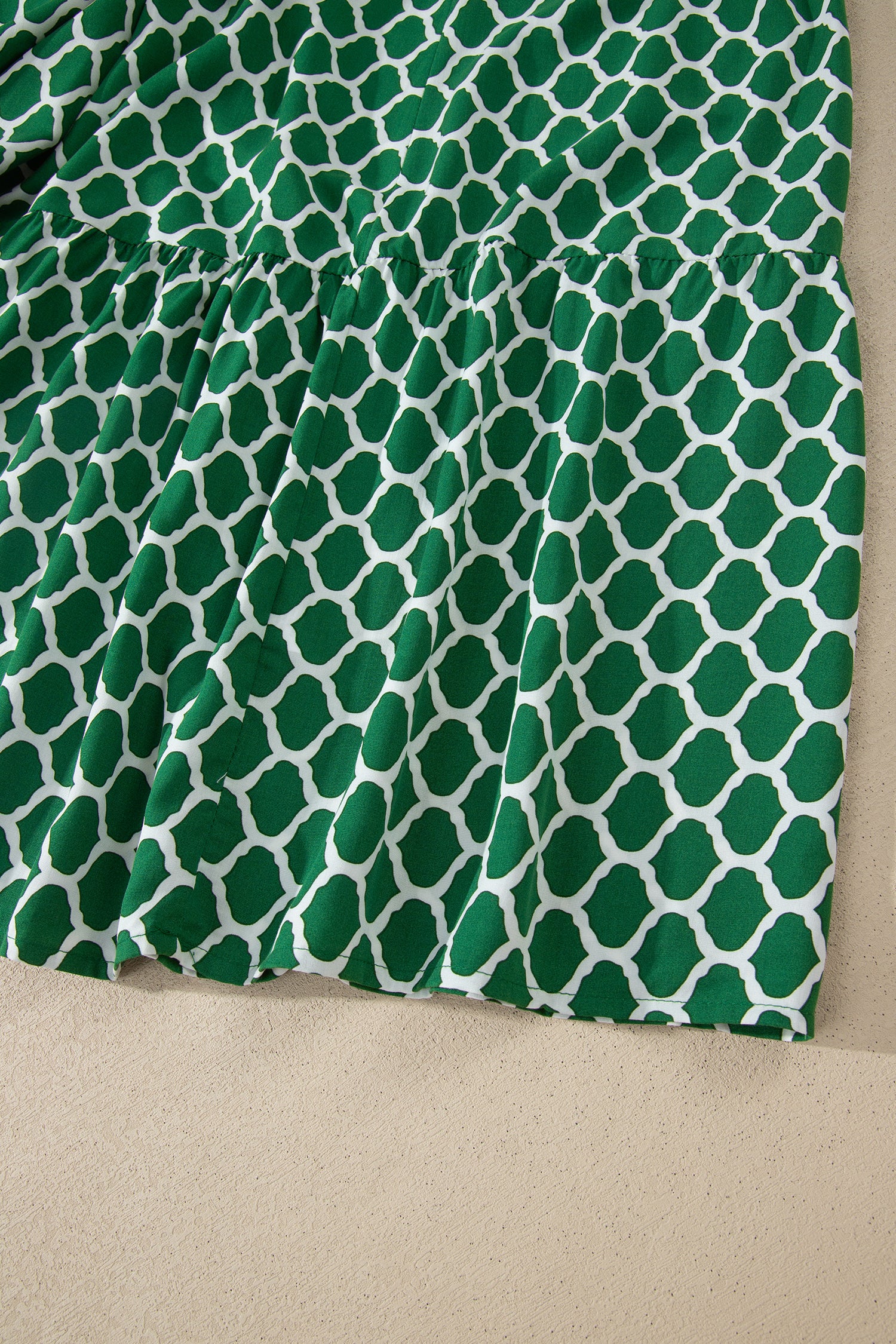 Green Plus Size Geometric Print Pocketed Ruffle Hem Casual Dress 🇺🇸