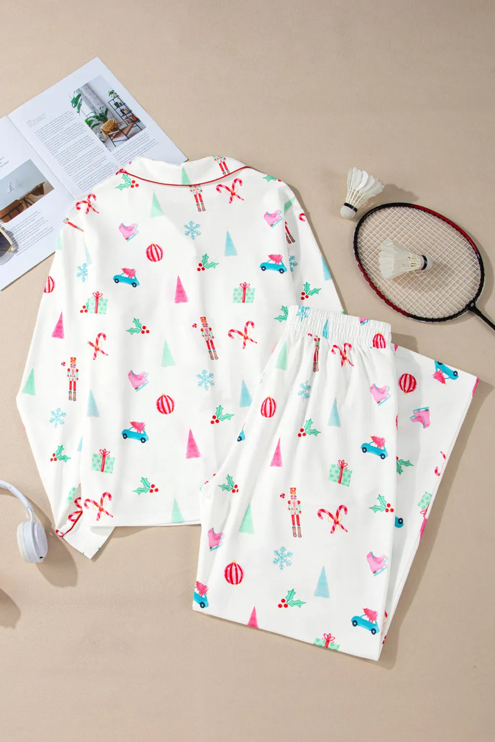 Long sleeved top and long pants two-piece set Christmas printed pyjamas 🇨🇳