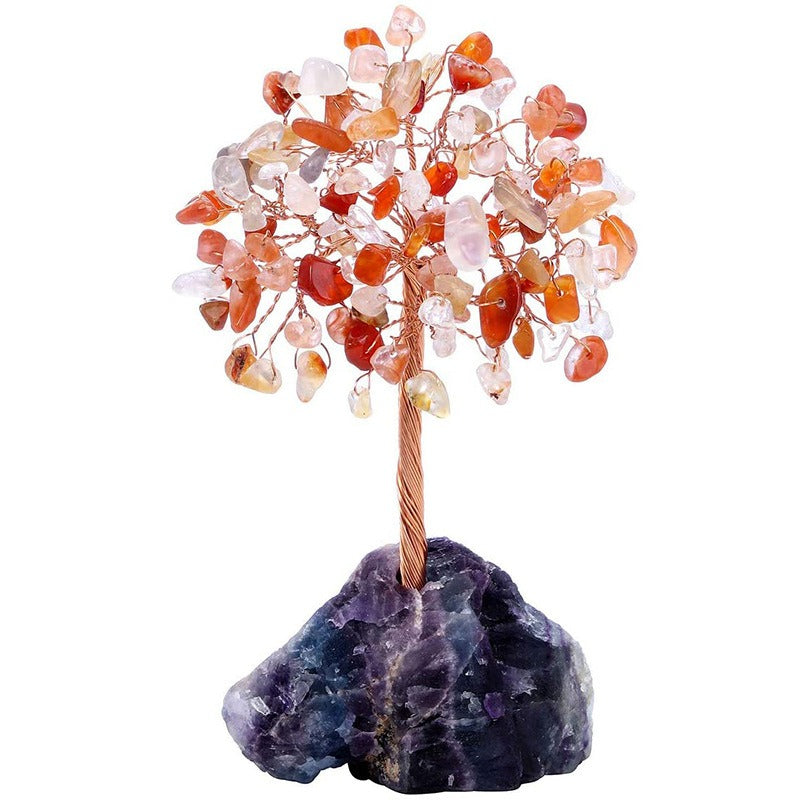 Popular natural crystal tree crystal wool mineral fluorite base, fortune tree chakra amethyst powder crystal ornament 🇨🇳