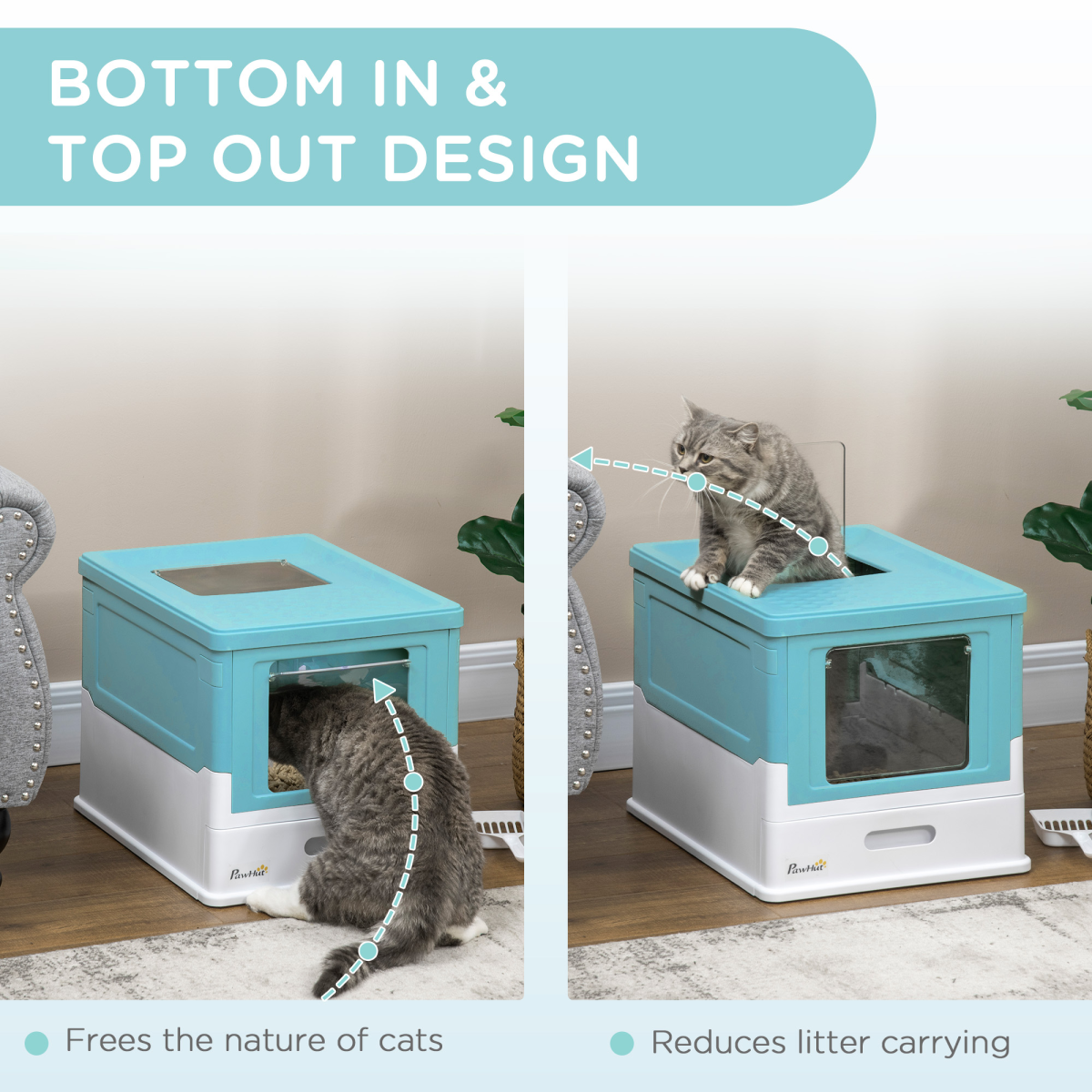 PawHut Hooded Cat Litter Box, Pet Toilet w/ Scoop, Tray - Light Blue 🇬🇧