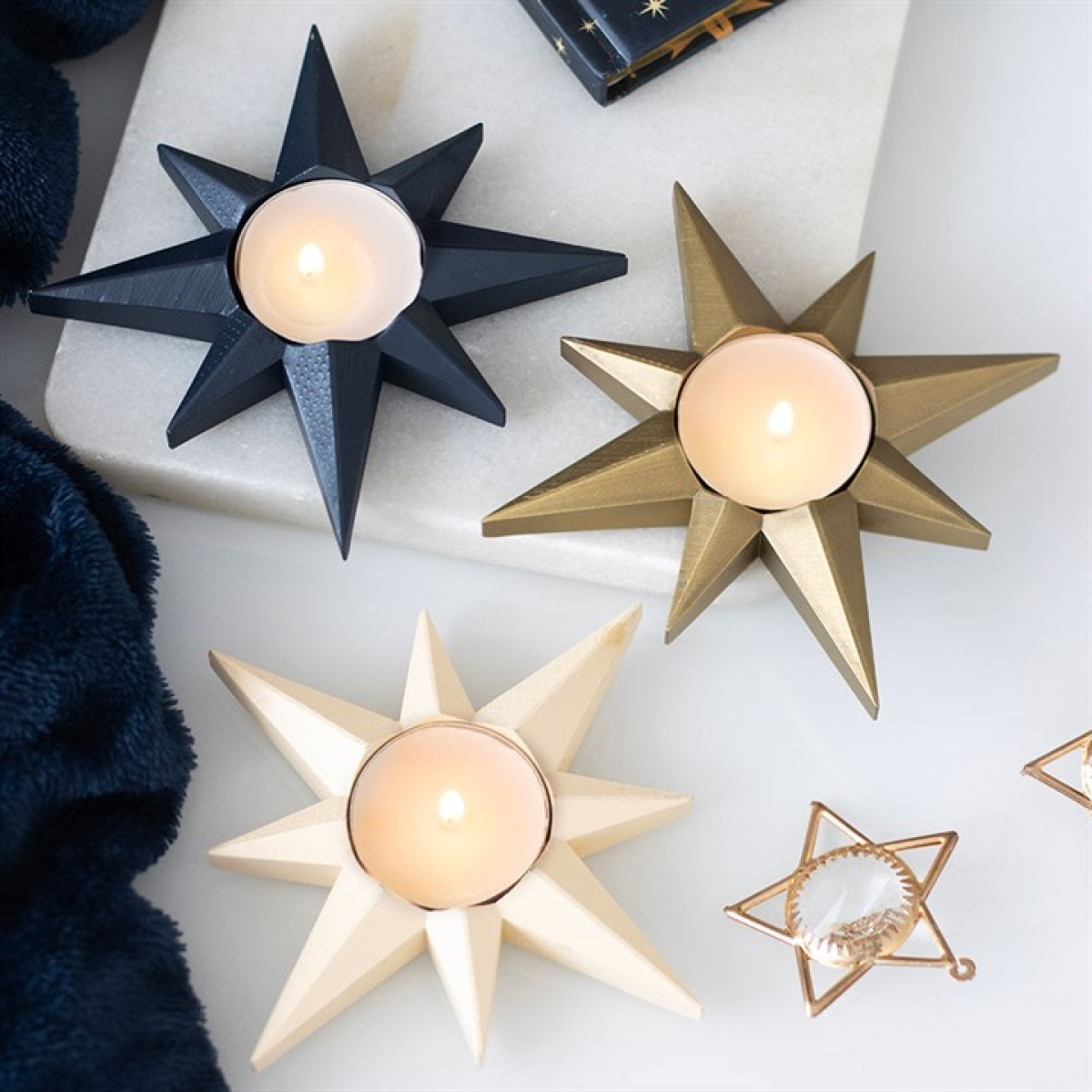 Navy Star Tealight Candle Holder 🇬🇧
