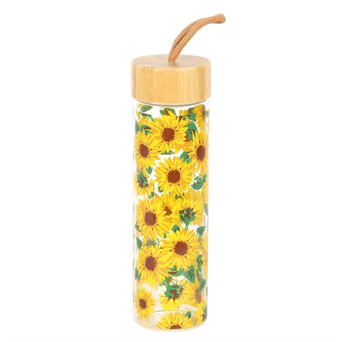 Sunflower Print Glass Water Bottle 🇬🇧