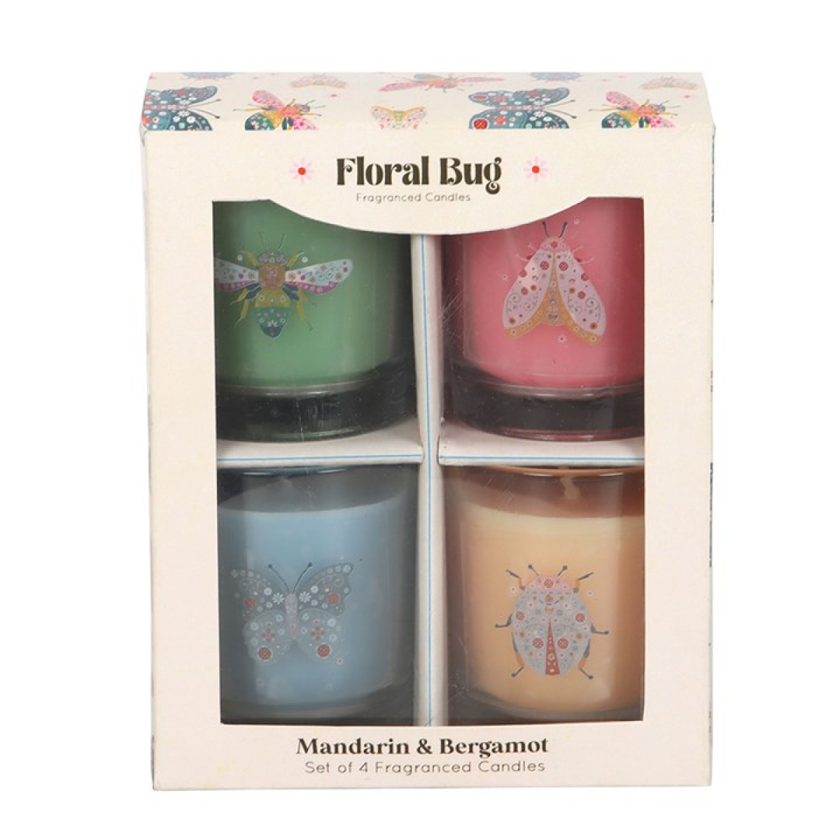 Set of 4 Floral Bug Mandarin & Bergamot Candles 🇬🇧